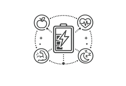 Symbolgrafik zu Energie, Bewegung, Ernährung und Regeneration